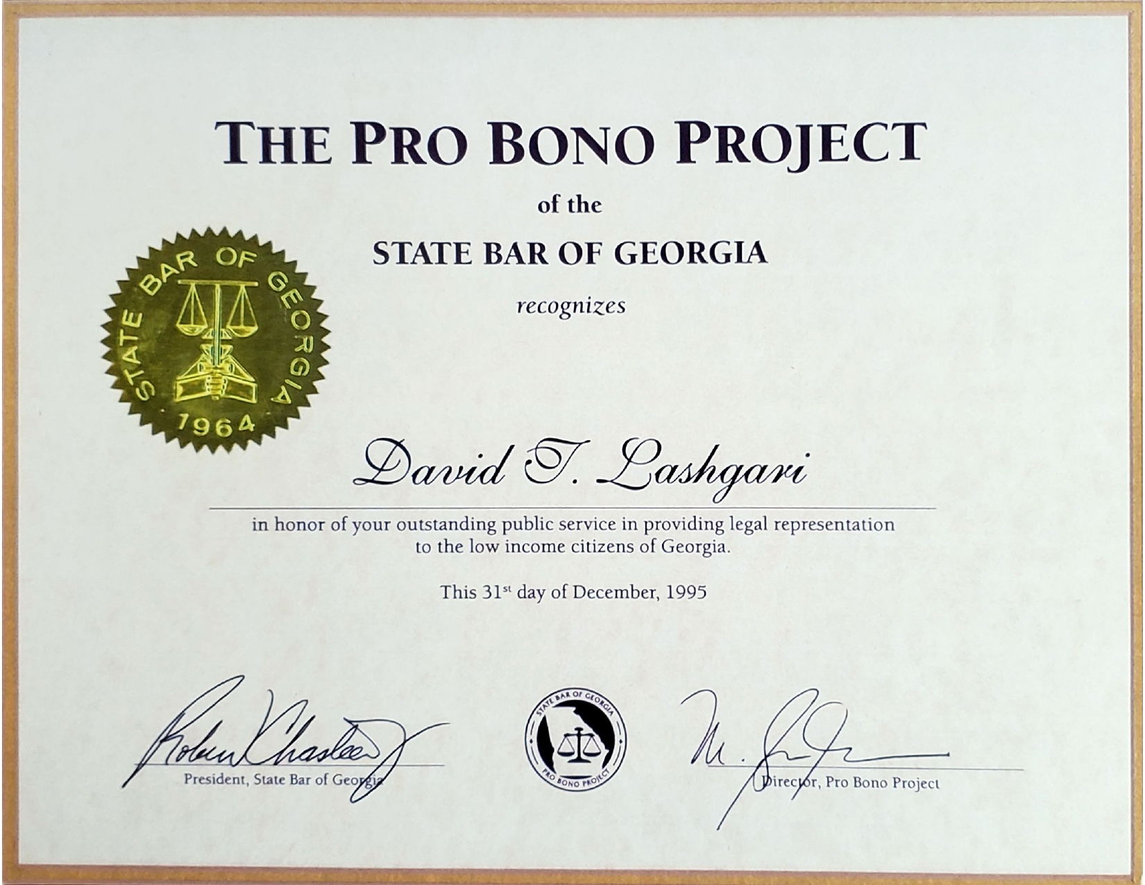 Pro Bono Project recognizes your public service in providing legal representation to the low income citizens of Georgia
